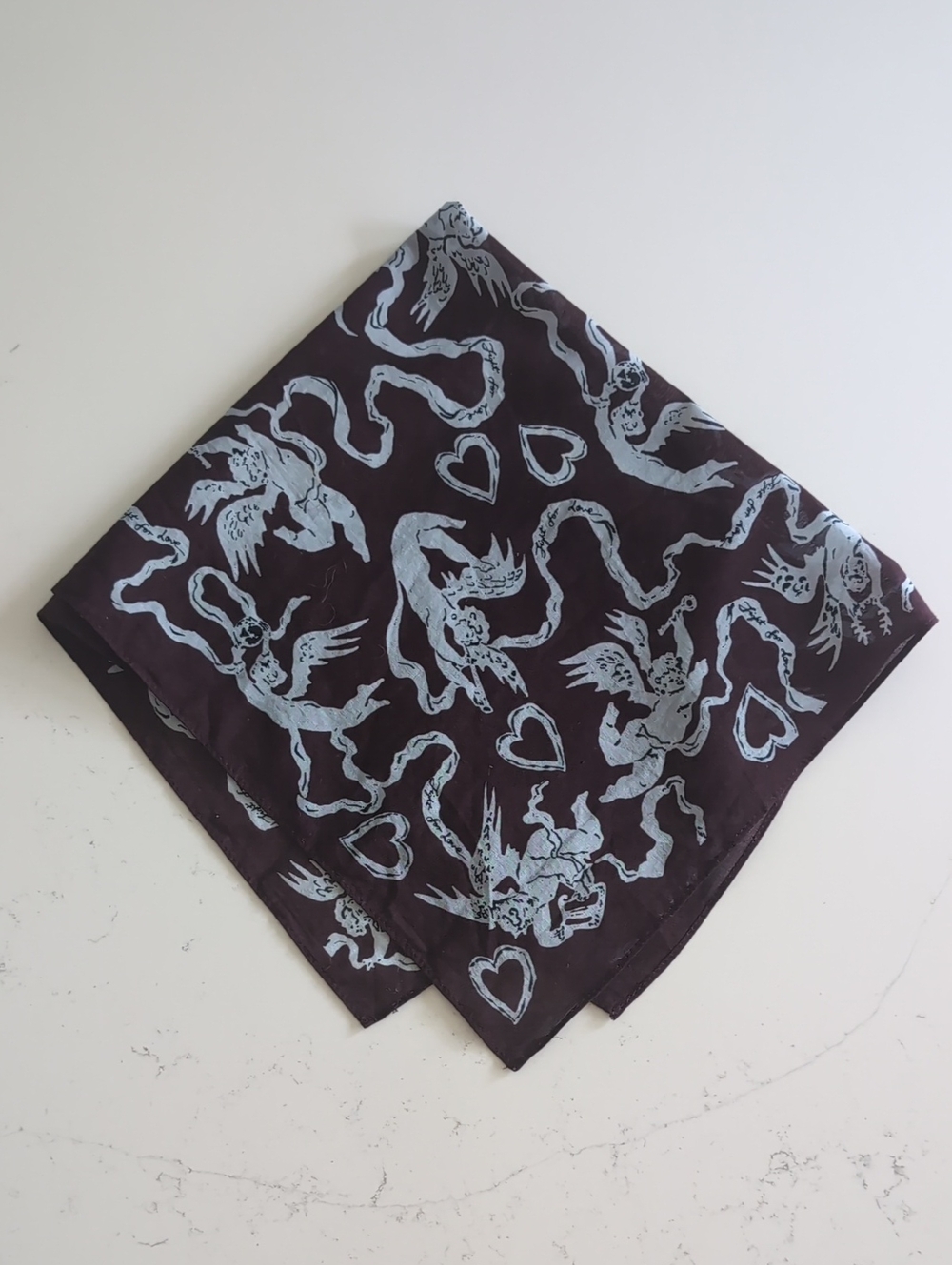 Diane Von Furstenbug Brown Scarf with Light Blue Angel & Heart Print